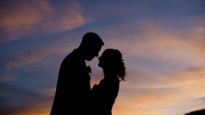 A wedding photography of a bride & groom at a Derbyshire wedding at sunset